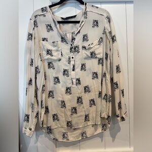 Zara White Top with Black Graphic Design